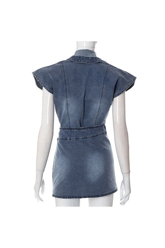 Denim Vest Jacket And Skirt Set