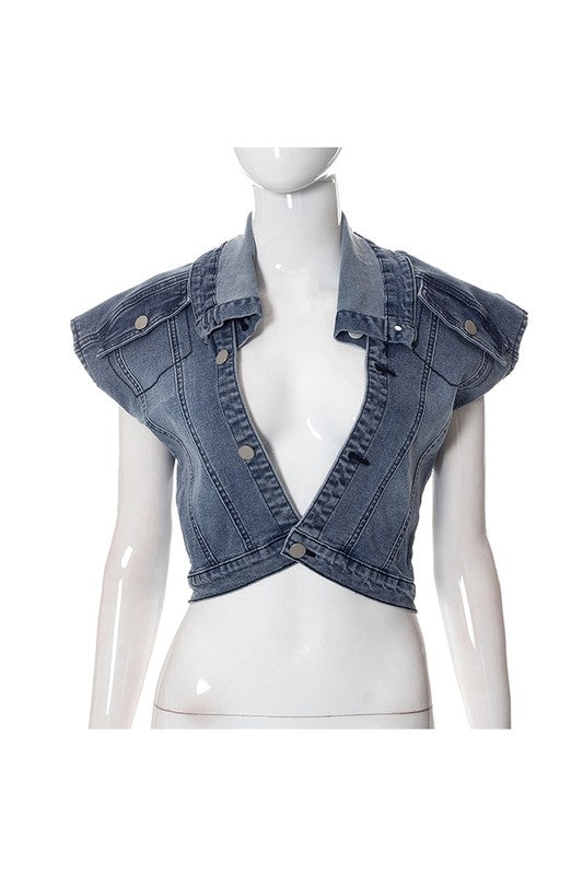 Denim Vest Jacket And Skirt Set