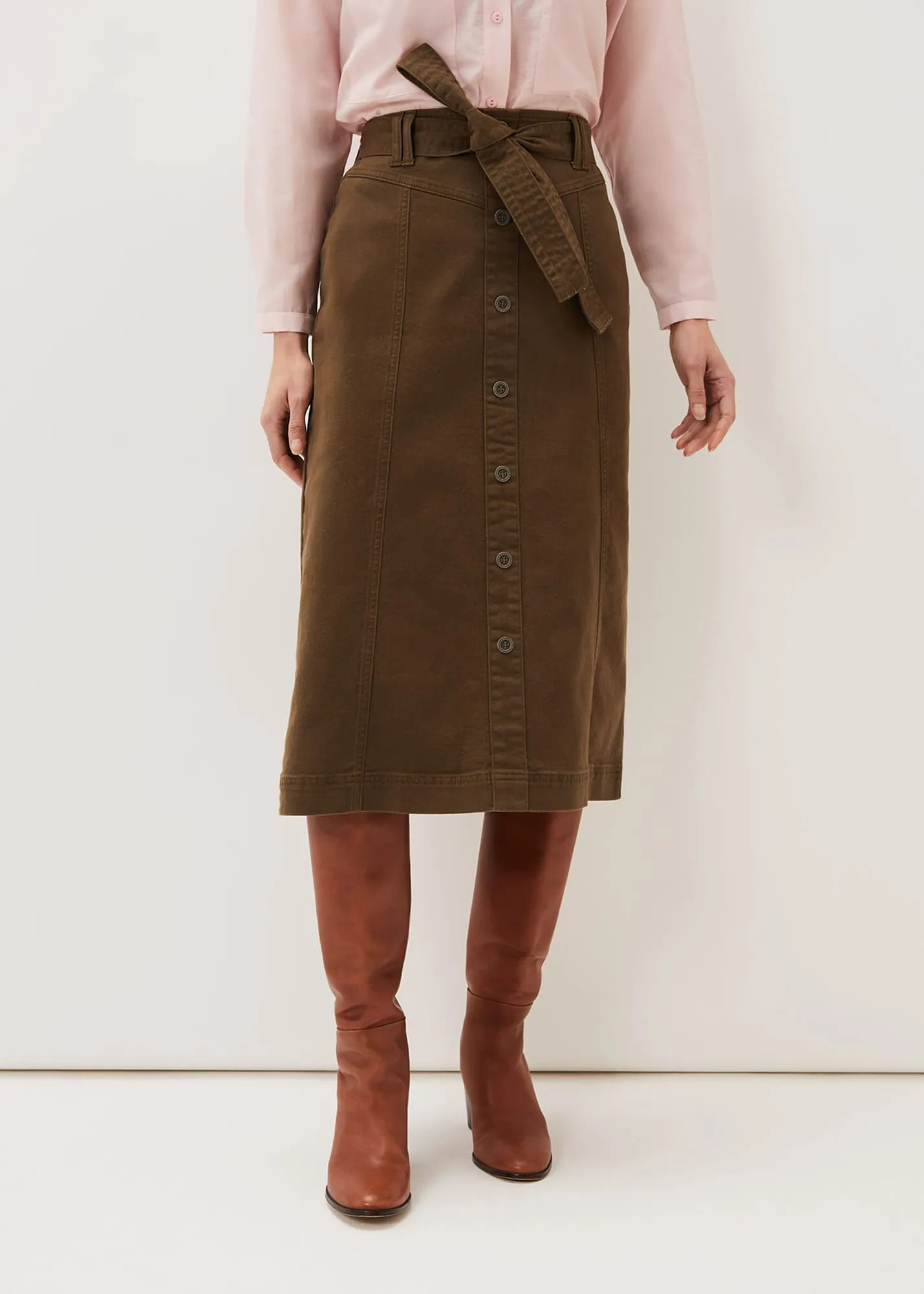 Dina Denim Belted Midi Skirt