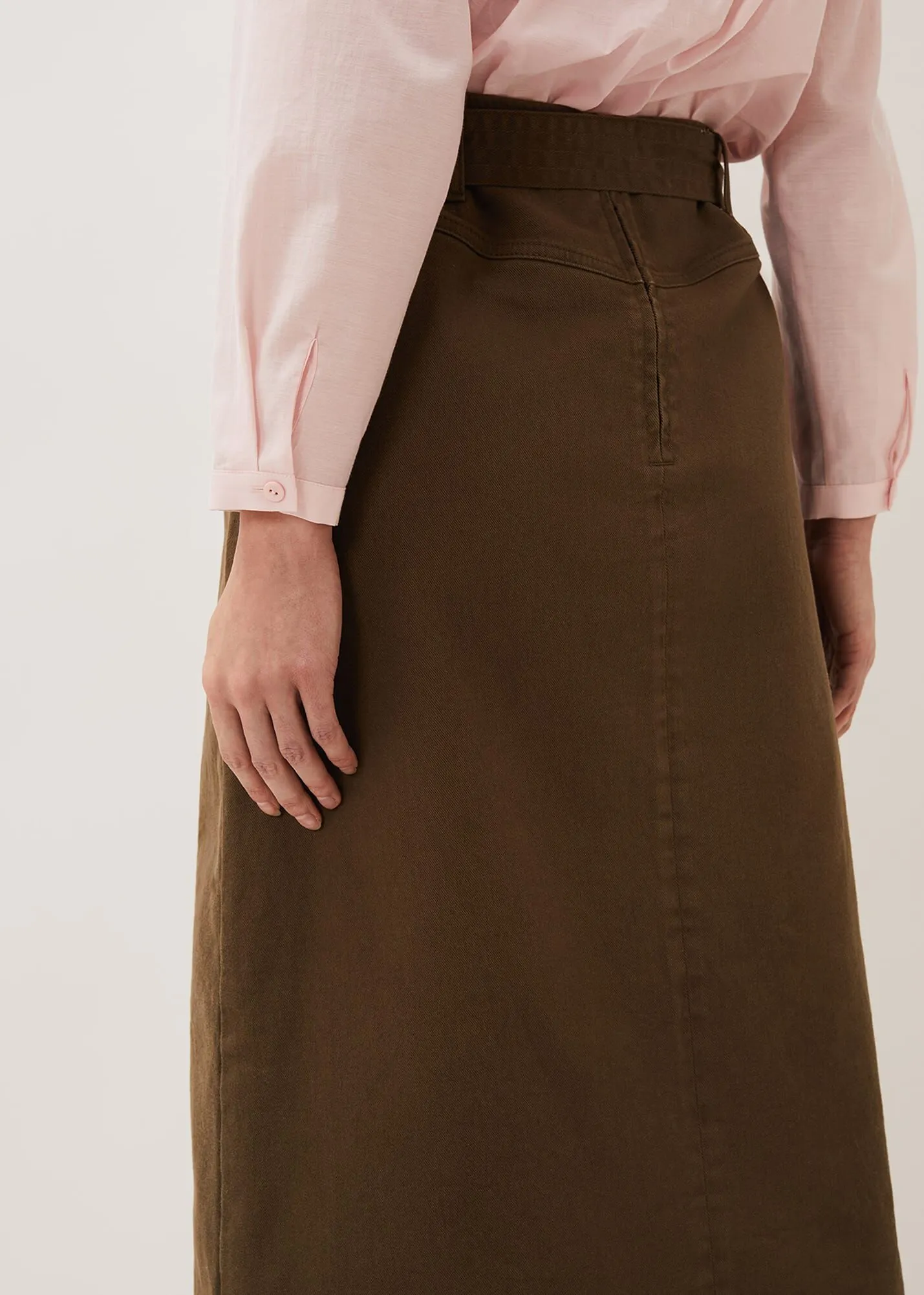 Dina Denim Belted Midi Skirt