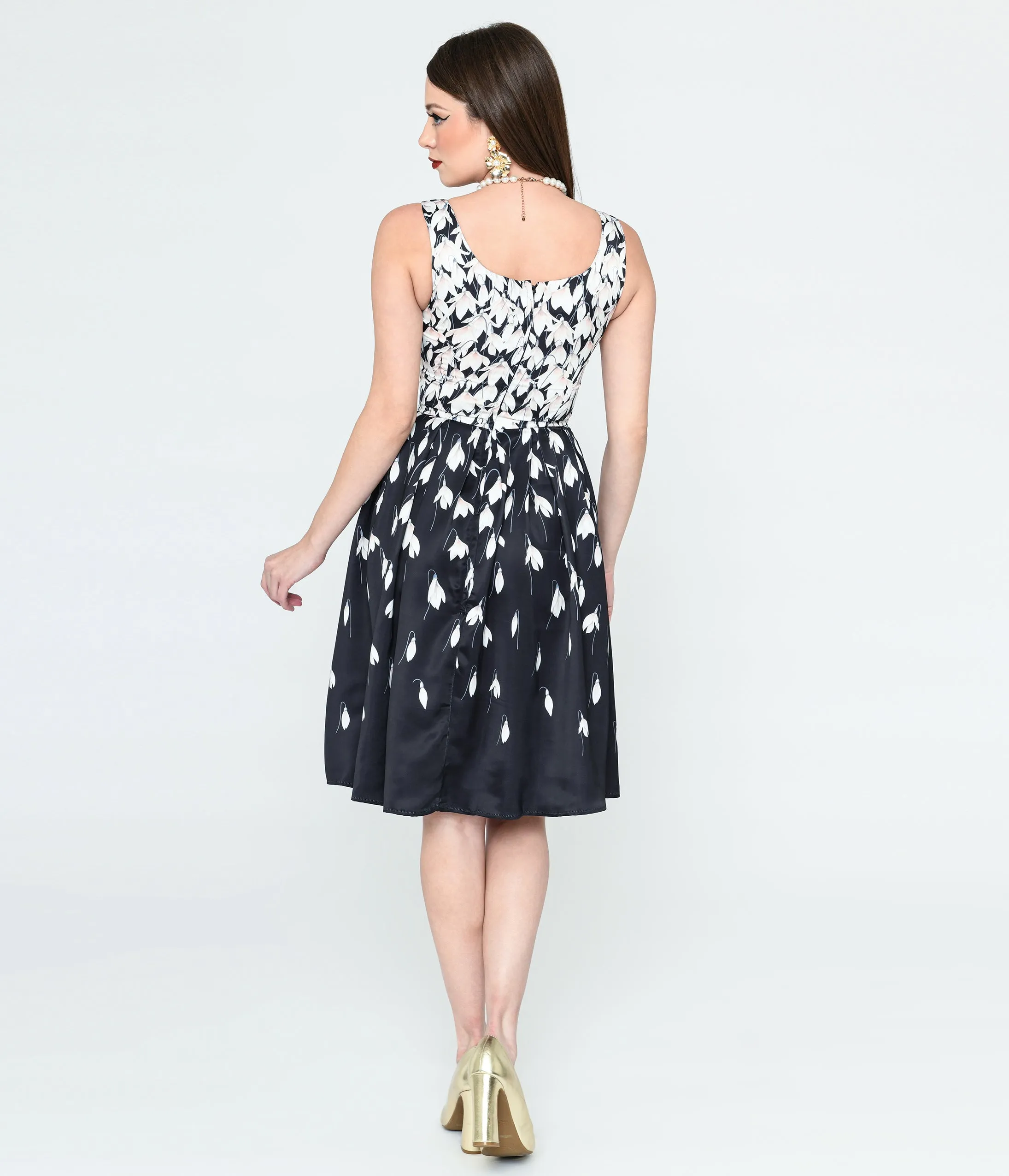 Dolly & Dotty Black & White Snowdrop Floral Swing Dress