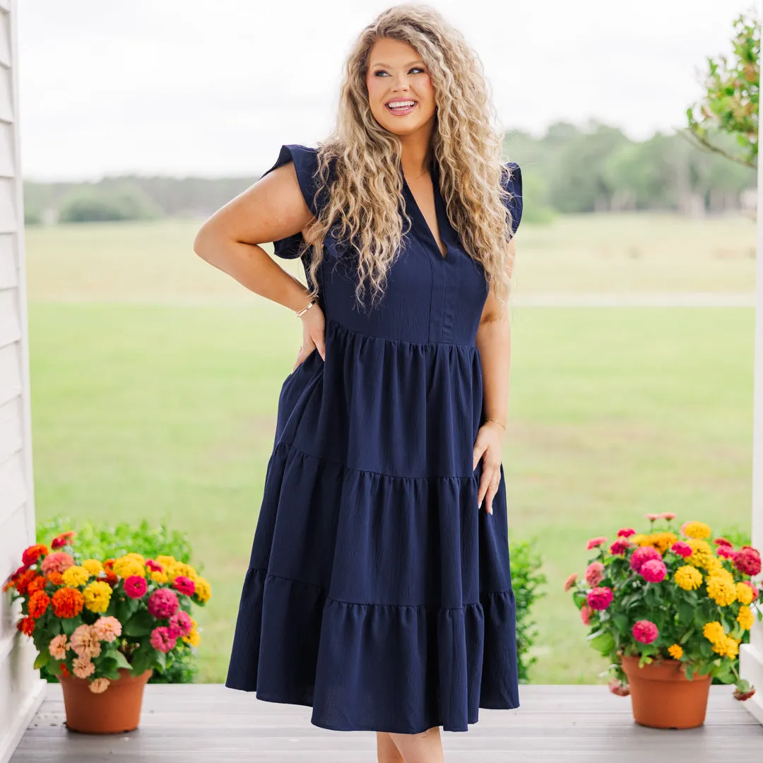 Don't Leave So Soon Midi Dress, Navy