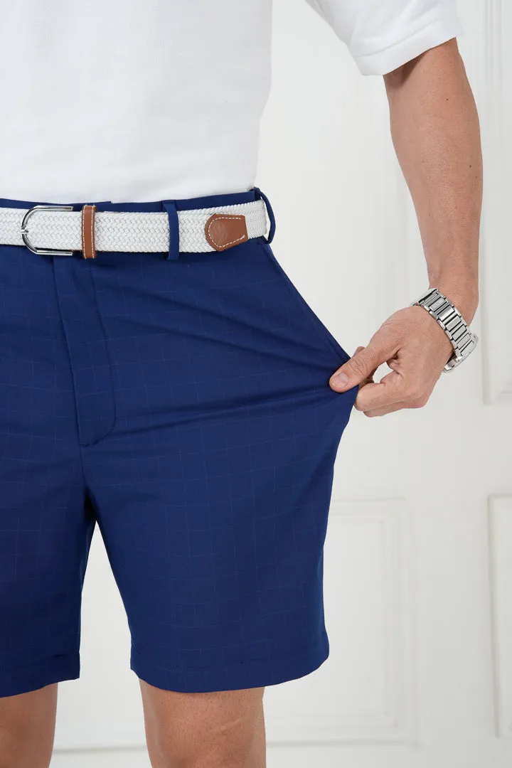 Electric Blue Checks Stretch Chino Shorts