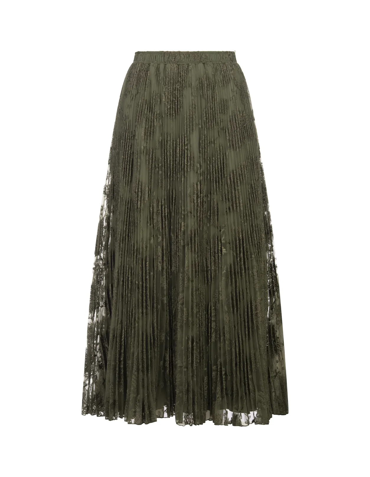 ERMANNO SCERVINO Green Pleated Lace Midi Skirt