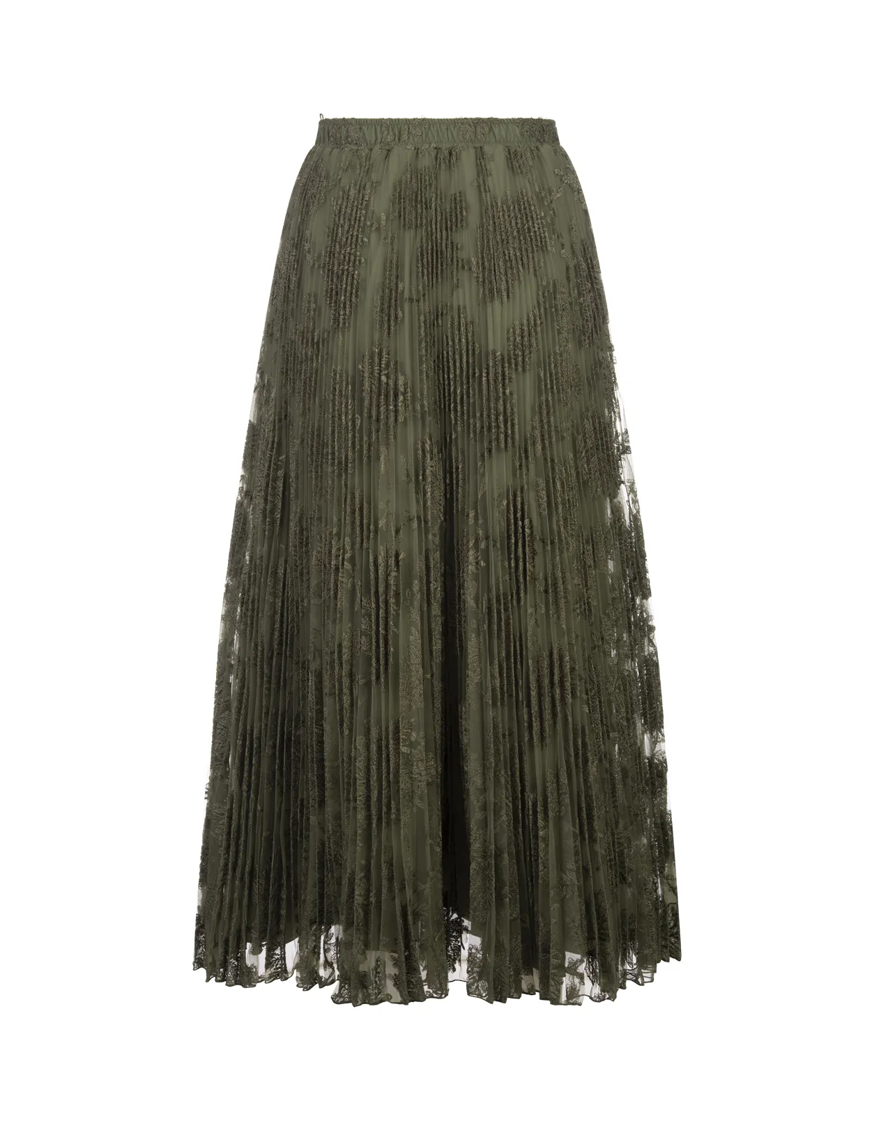 ERMANNO SCERVINO Green Pleated Lace Midi Skirt