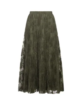 ERMANNO SCERVINO Green Pleated Lace Midi Skirt