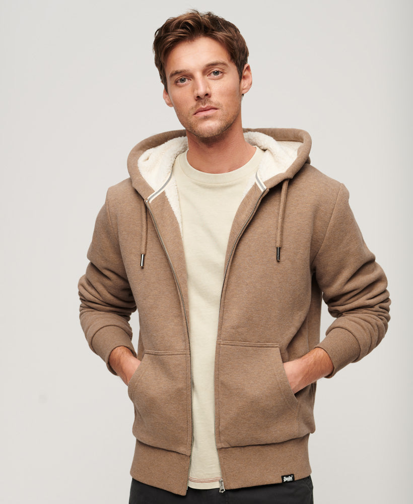 Essential Borg Lined Zip Hoodie | Buck Tan Marle