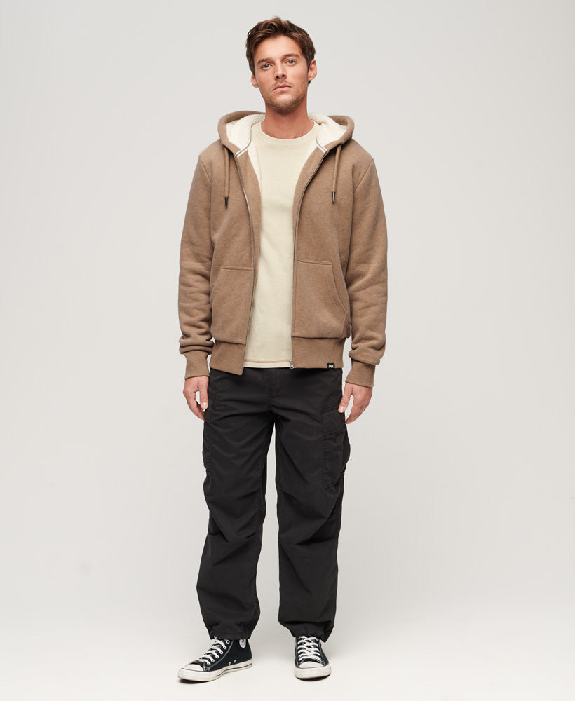 Essential Borg Lined Zip Hoodie | Buck Tan Marle