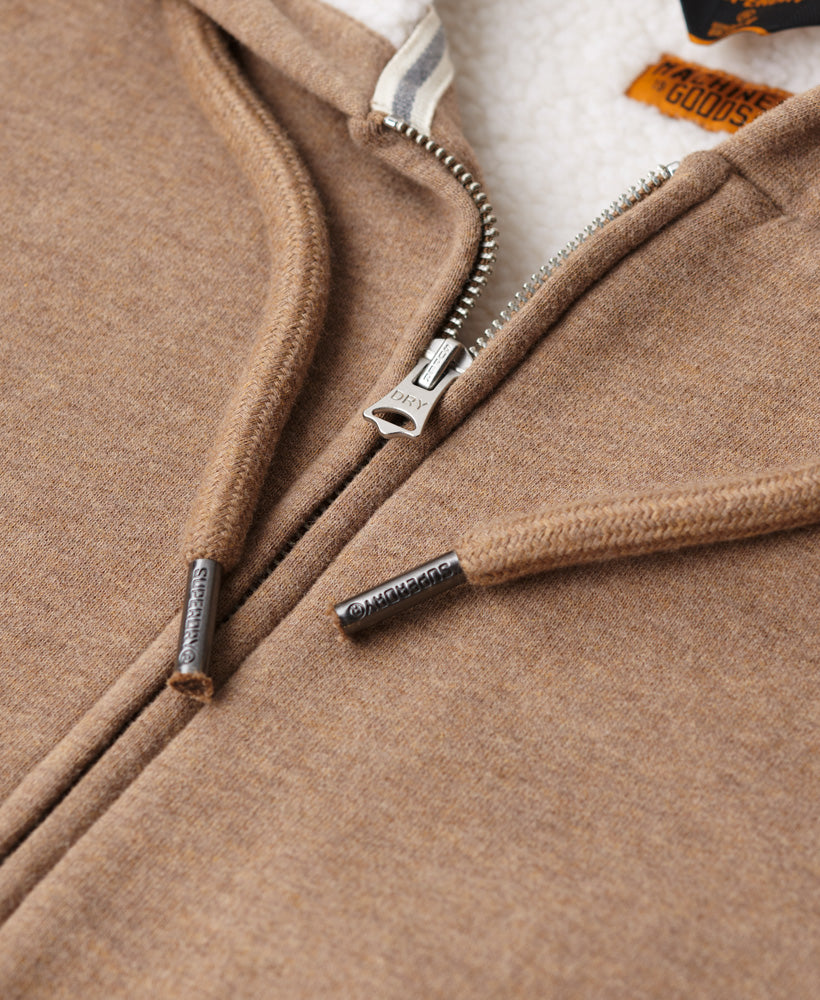 Essential Borg Lined Zip Hoodie | Buck Tan Marle