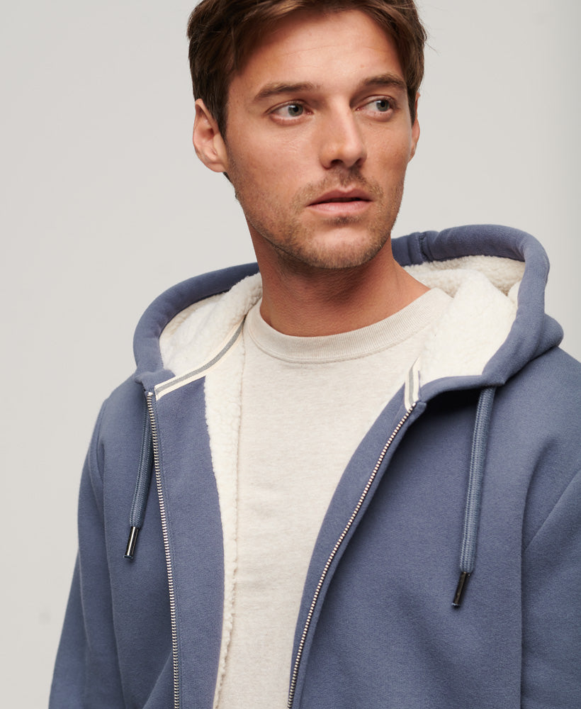 Essential Borg Lined Zip Hoodie | Soft Navy