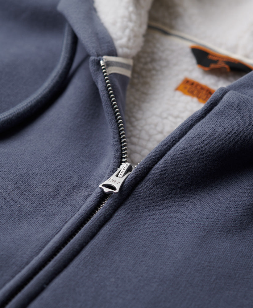 Essential Borg Lined Zip Hoodie | Soft Navy