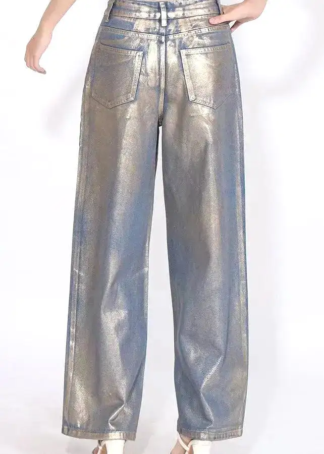 European And American Fashion Hot Stamping High Waisted Wide Leg Jeans Spring HA1047