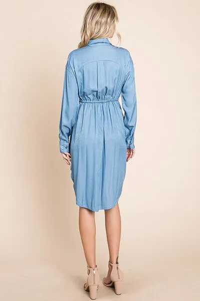 Faith Apparel Button Up Drawstring Shirt Dress