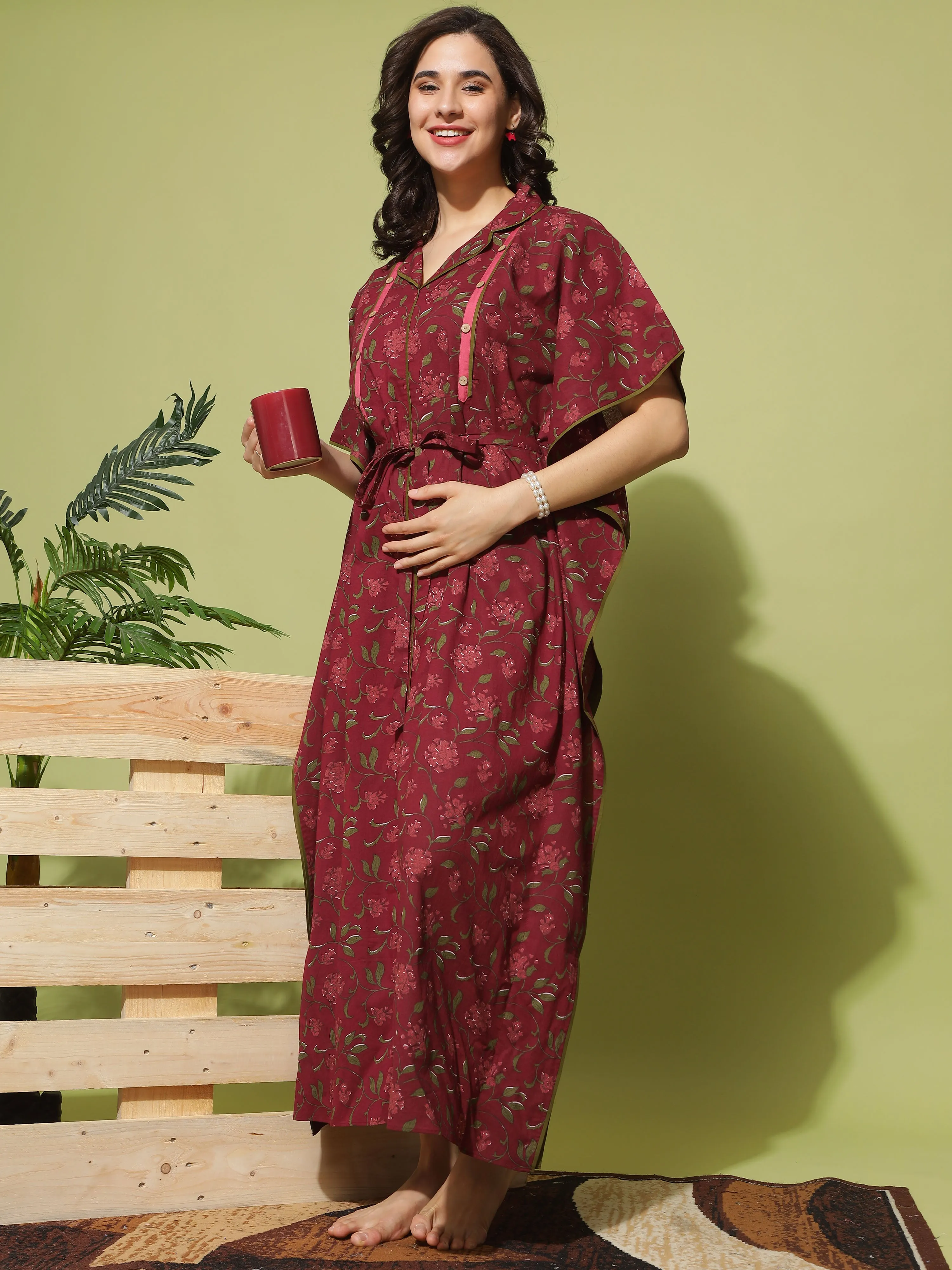 Fashionable and Functional: Maroon Floral Dress for Nursing Moms