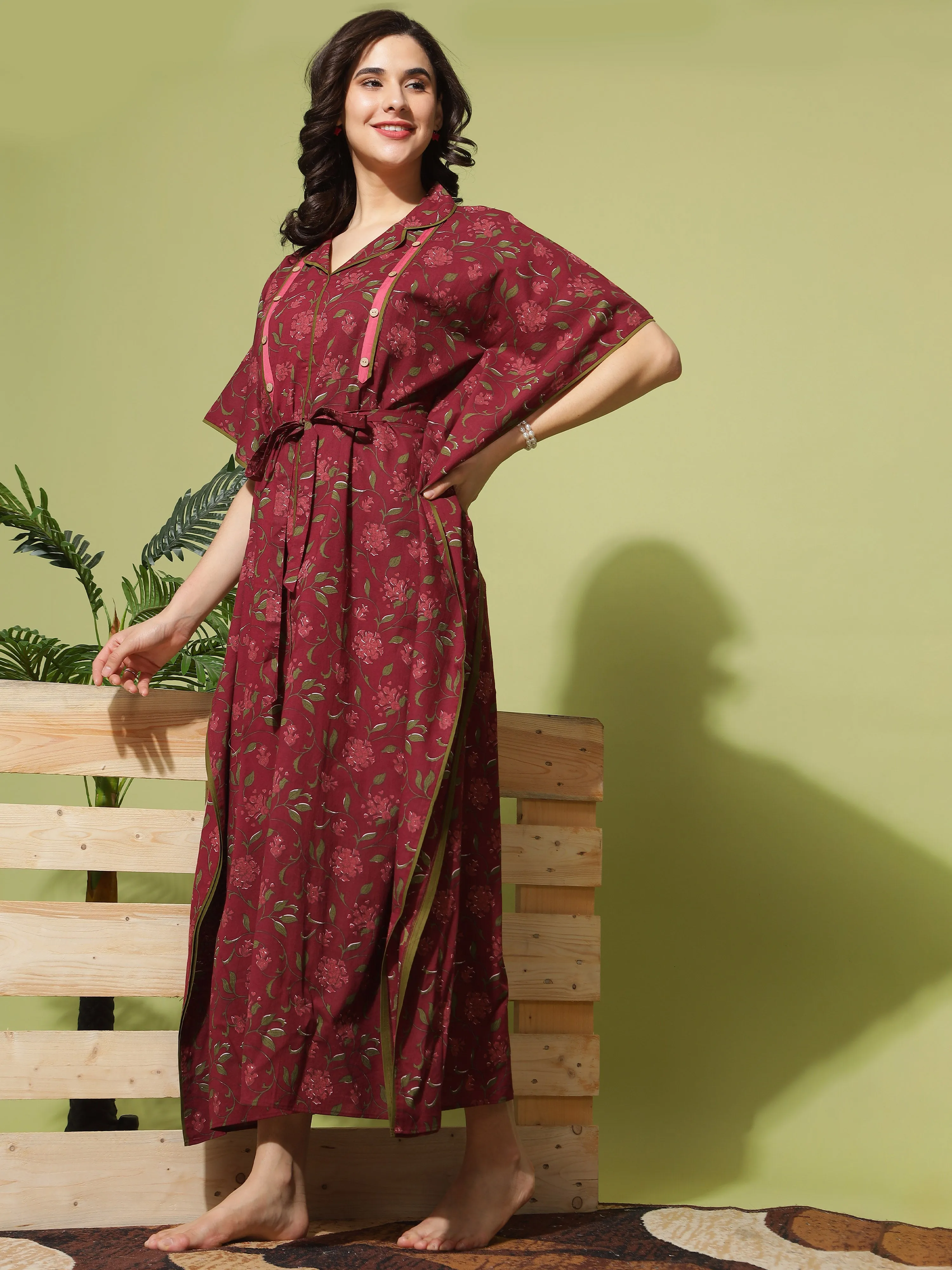 Fashionable and Functional: Maroon Floral Dress for Nursing Moms