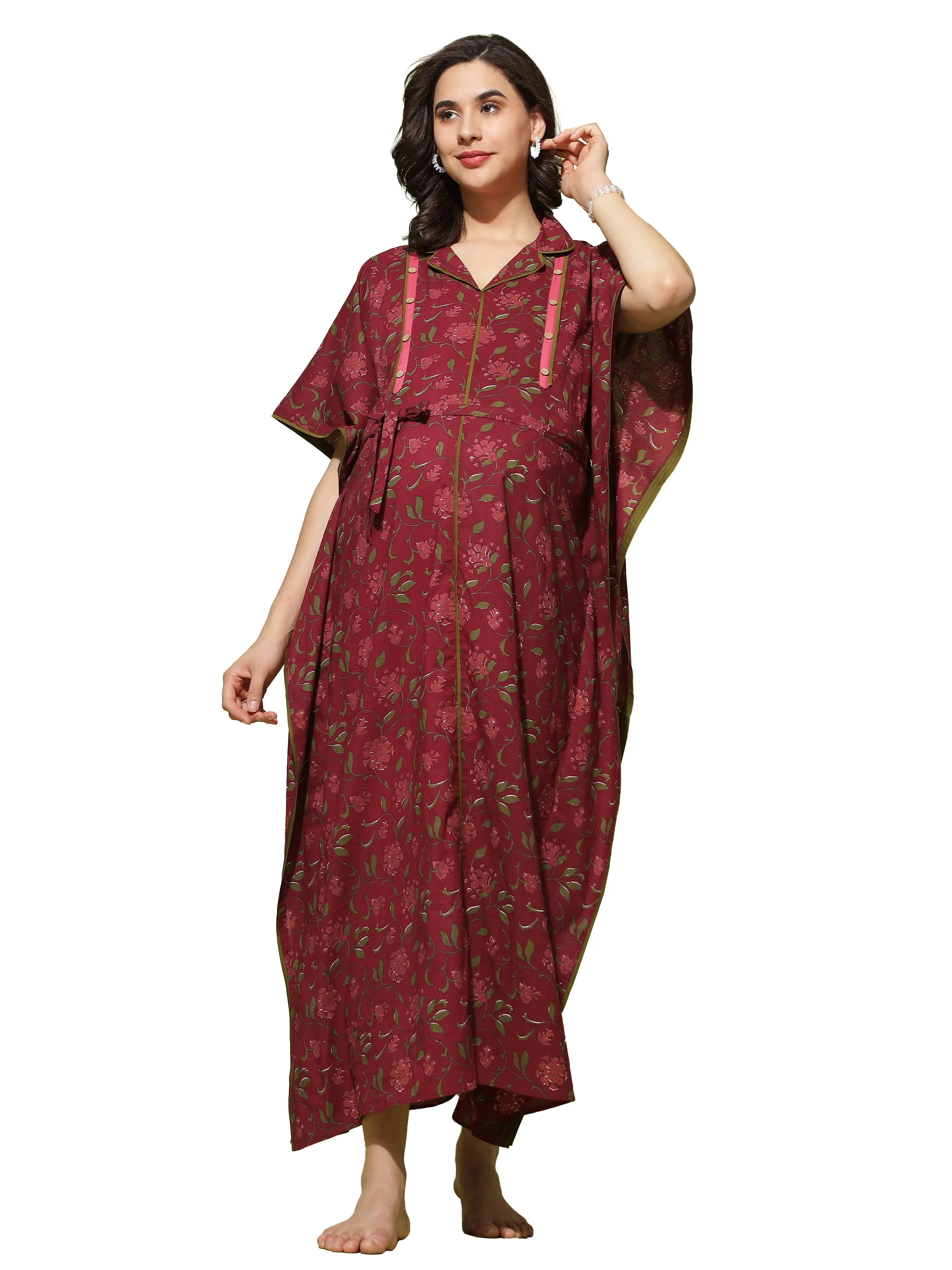 Fashionable and Functional: Maroon Floral Dress for Nursing Moms