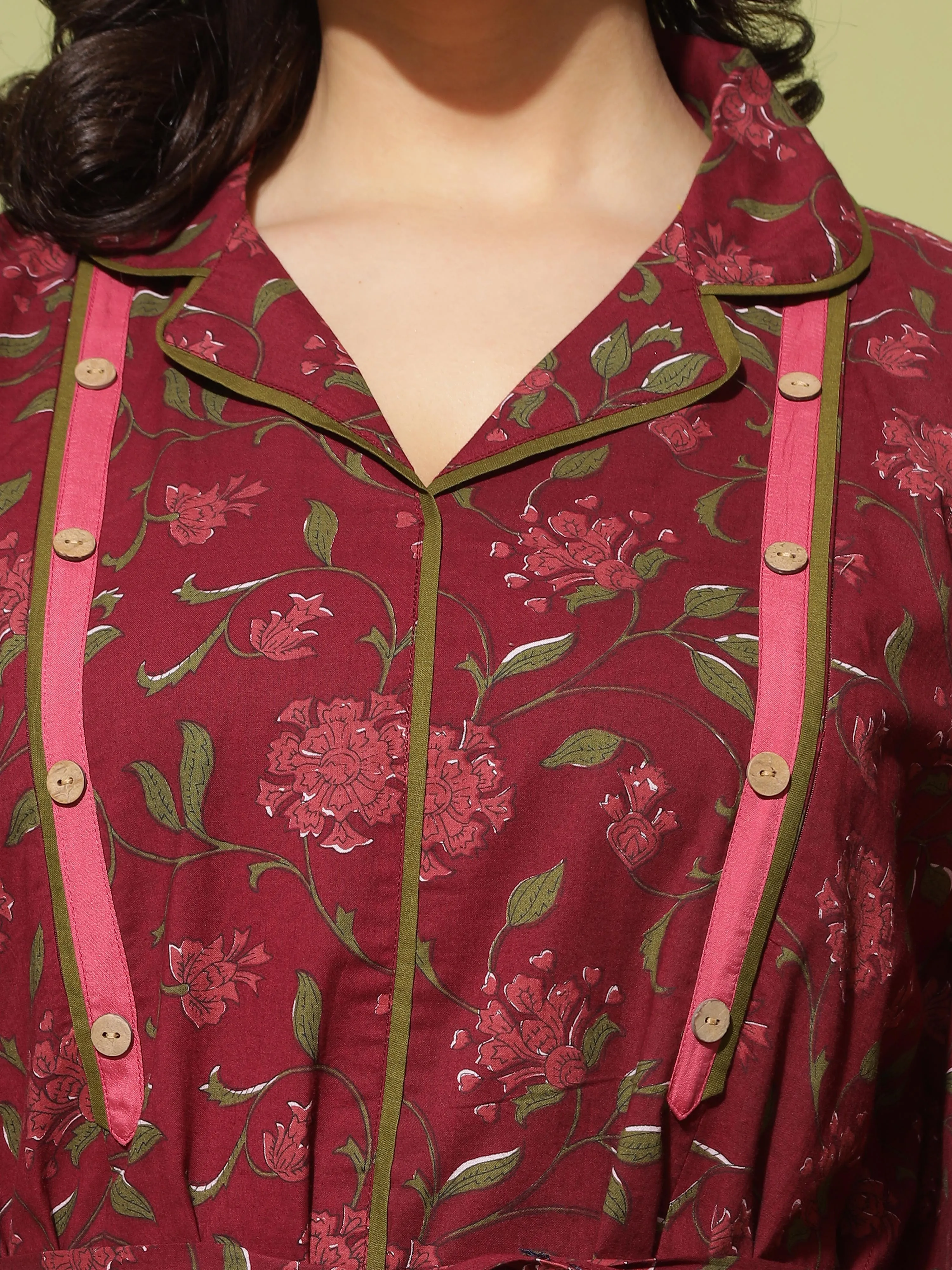 Fashionable and Functional: Maroon Floral Dress for Nursing Moms