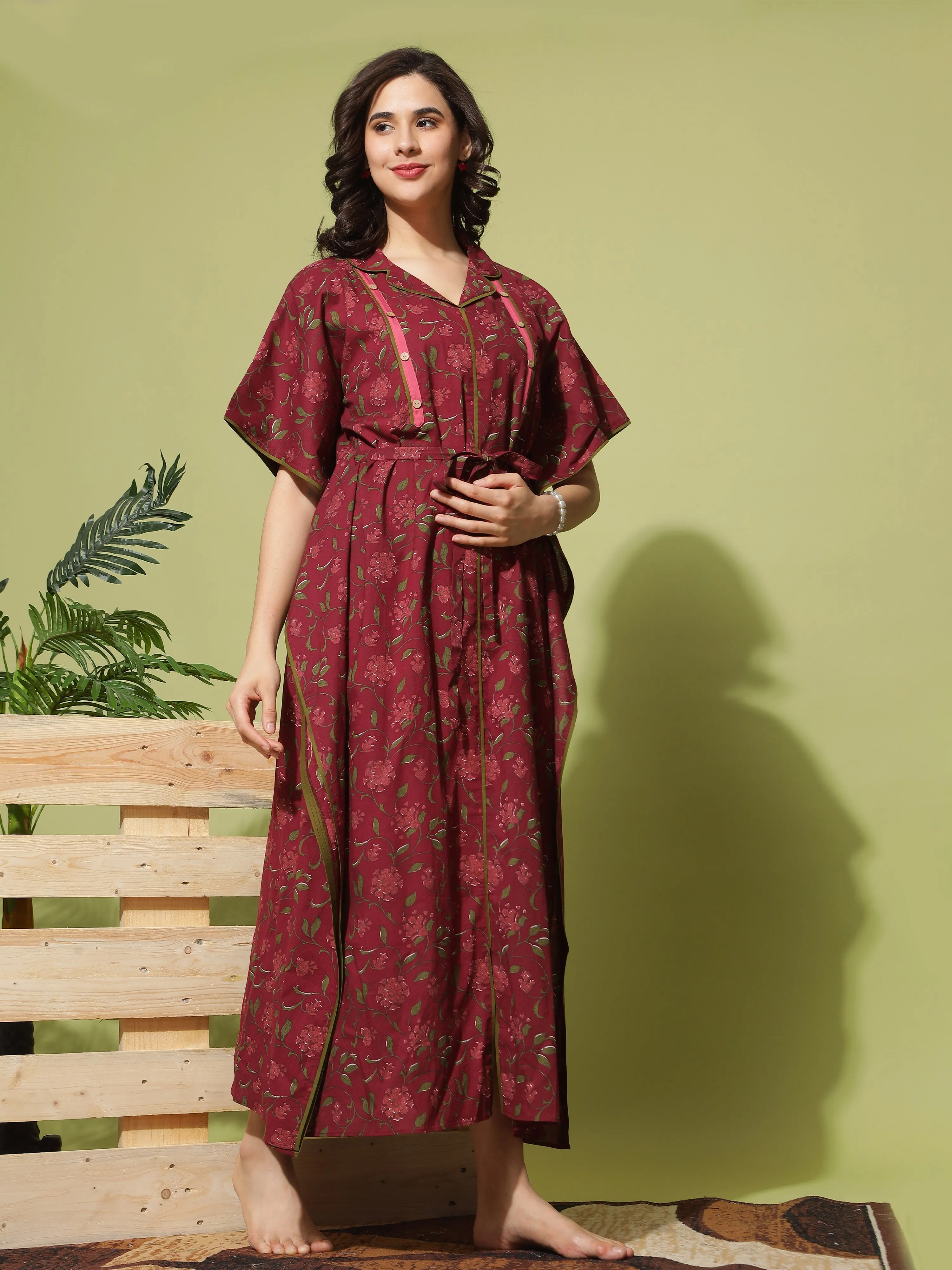 Fashionable and Functional: Maroon Floral Dress for Nursing Moms