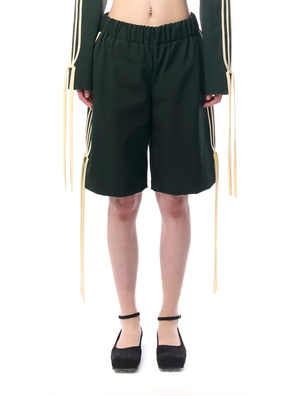 Fidan Novruzova Giada Bow Stripe Green Shorts