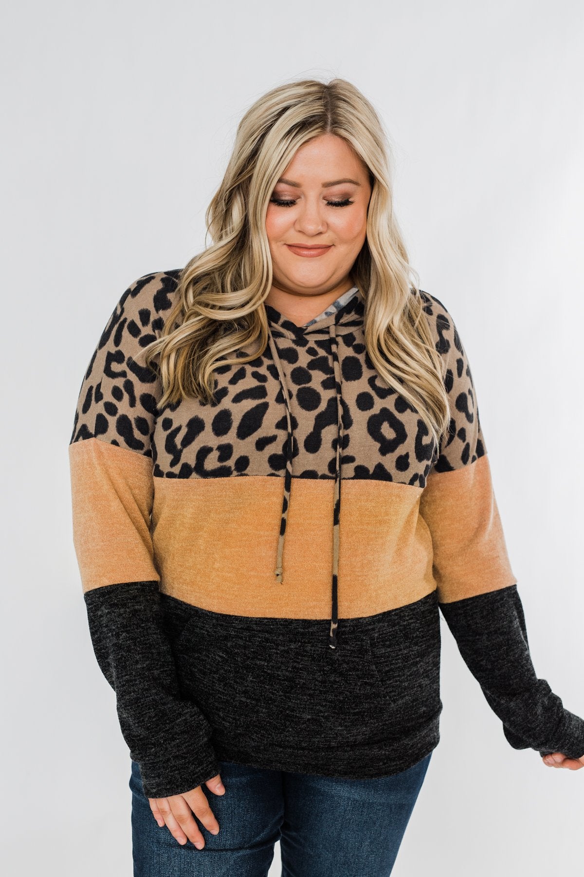 Fierce Love Leopard Color Block Hoodie- Taupe, Mustard, Black