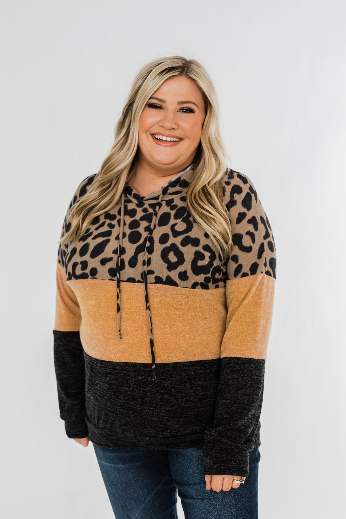 Fierce Love Leopard Color Block Hoodie- Taupe, Mustard, Black