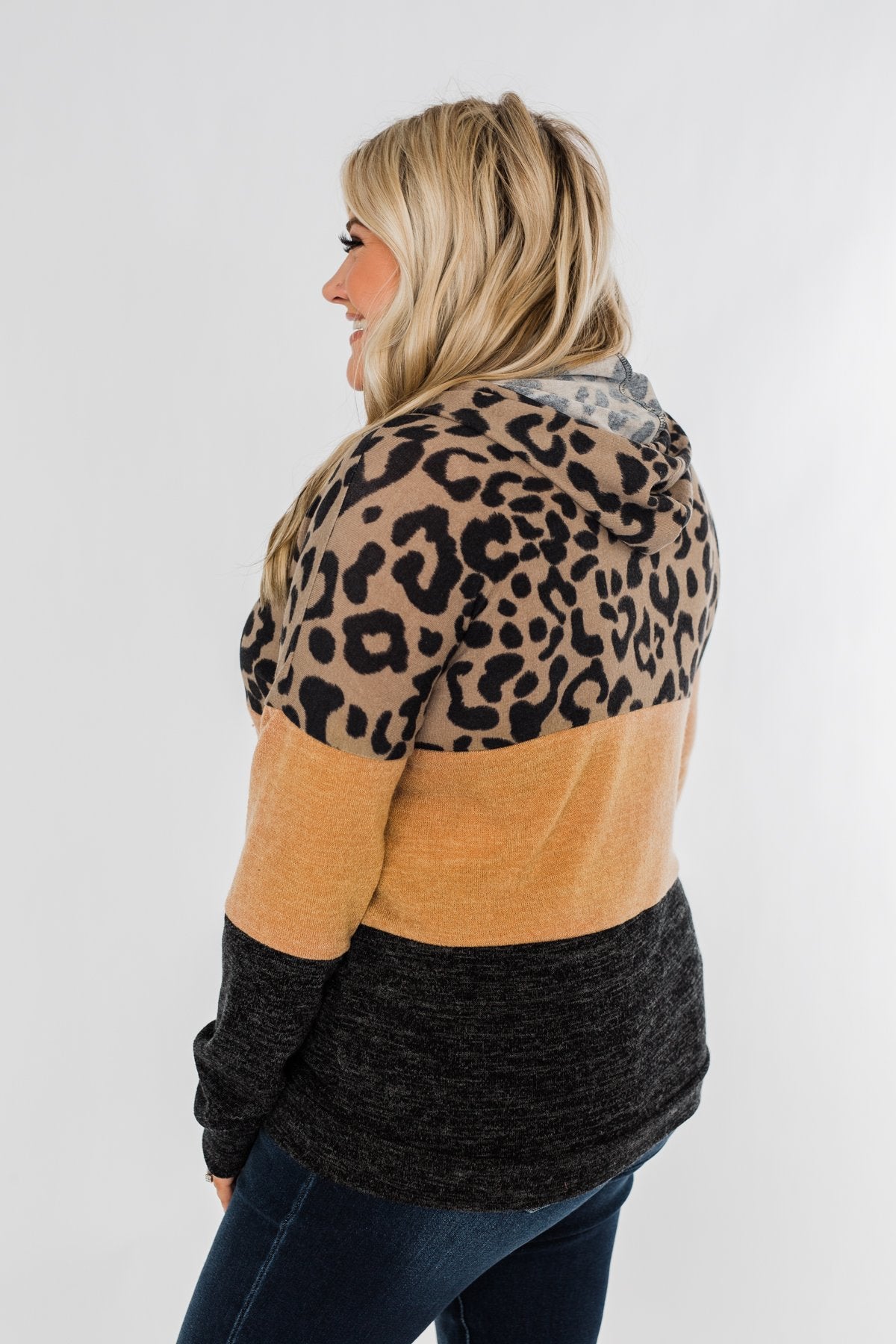 Fierce Love Leopard Color Block Hoodie- Taupe, Mustard, Black