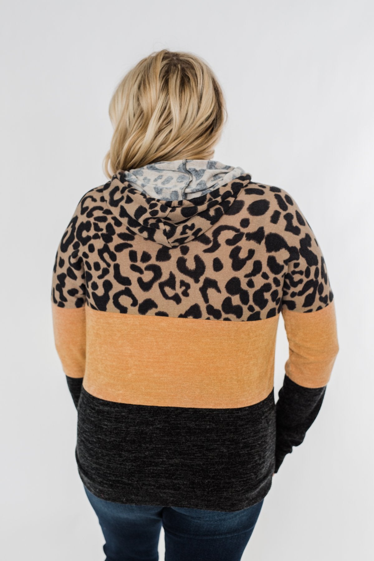 Fierce Love Leopard Color Block Hoodie- Taupe, Mustard, Black