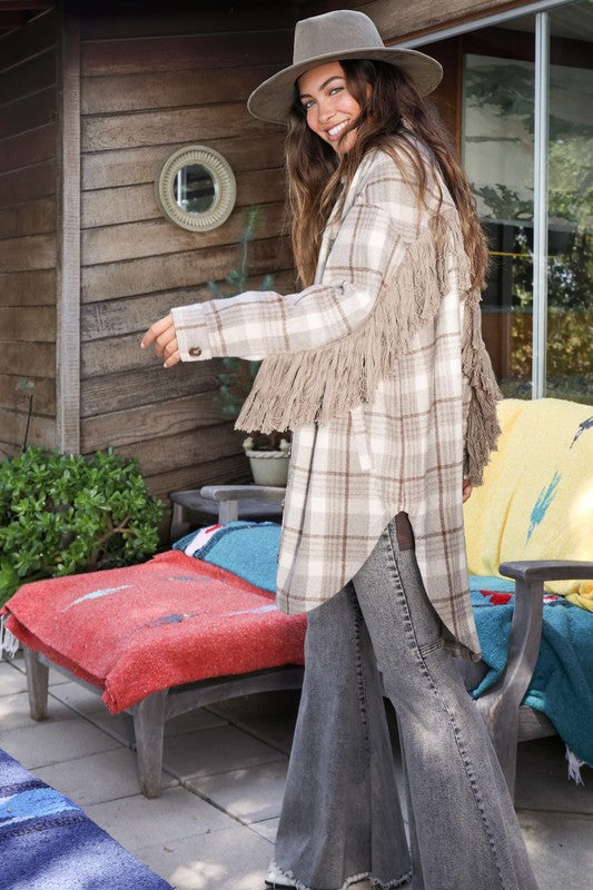 Fringe Oversize Plaid Flannel Shacket