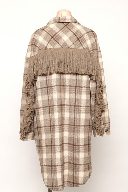 Fringe Oversize Plaid Flannel Shacket