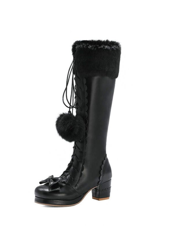 Fur Trim Knee High Boots