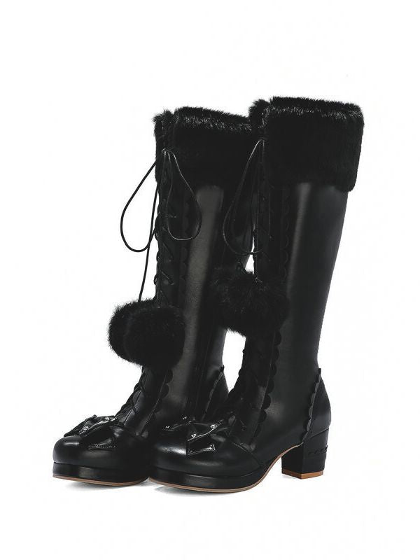 Fur Trim Knee High Boots