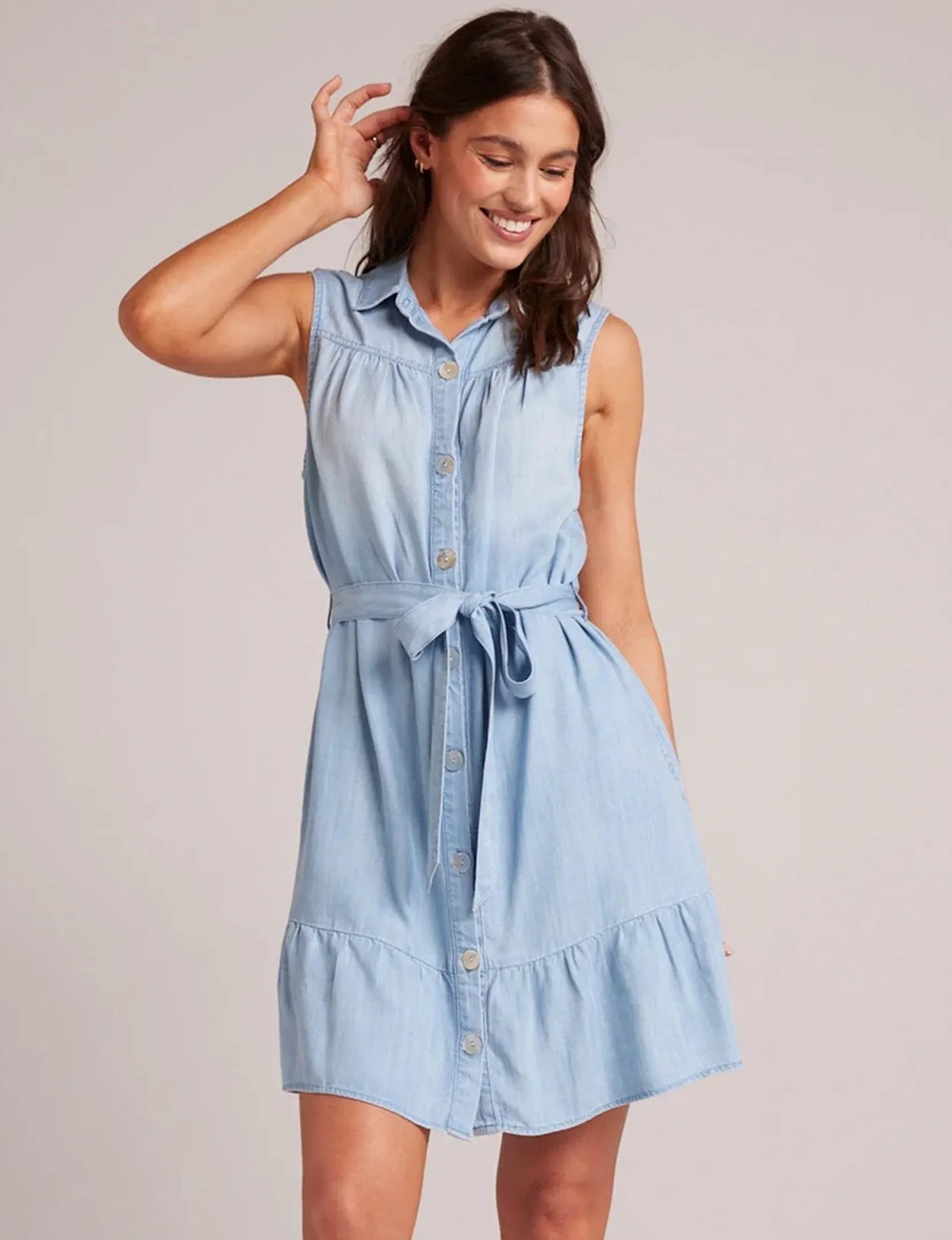 Gathered Ruffle Shirt Dress, Caribbean Wash