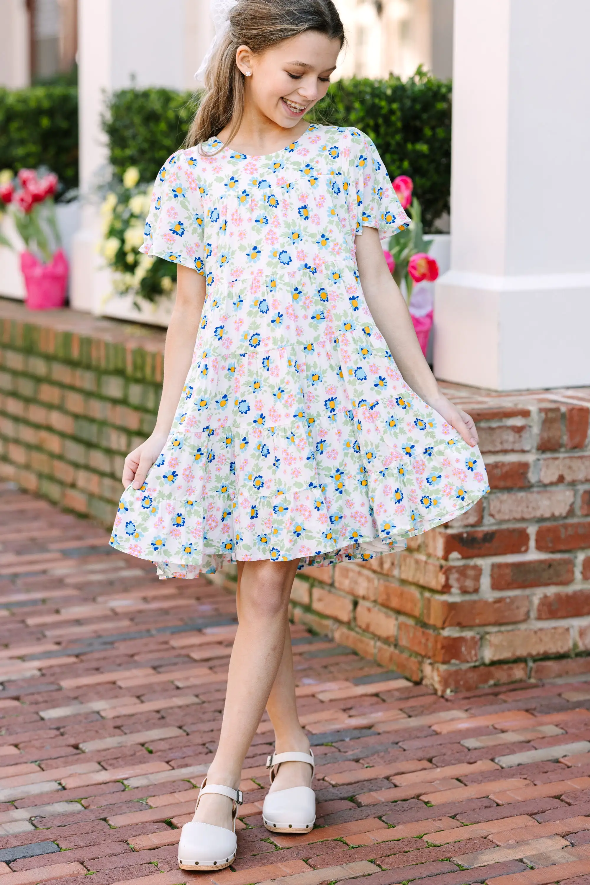 Girls: All The Joy Cream Floral Dress