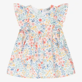 Girls Blue & Pink Cotton Floral Dress 