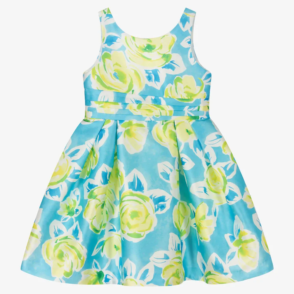 Girls Blue & Yellow Floral Dress