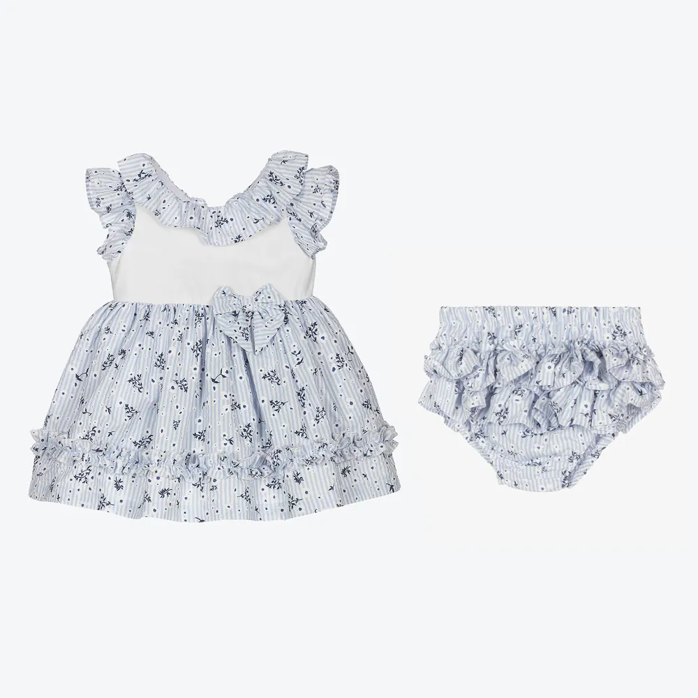 Girls Blue Floral Dress Set