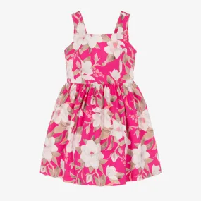 Girls Pink & Beige Cotton Floral Dress