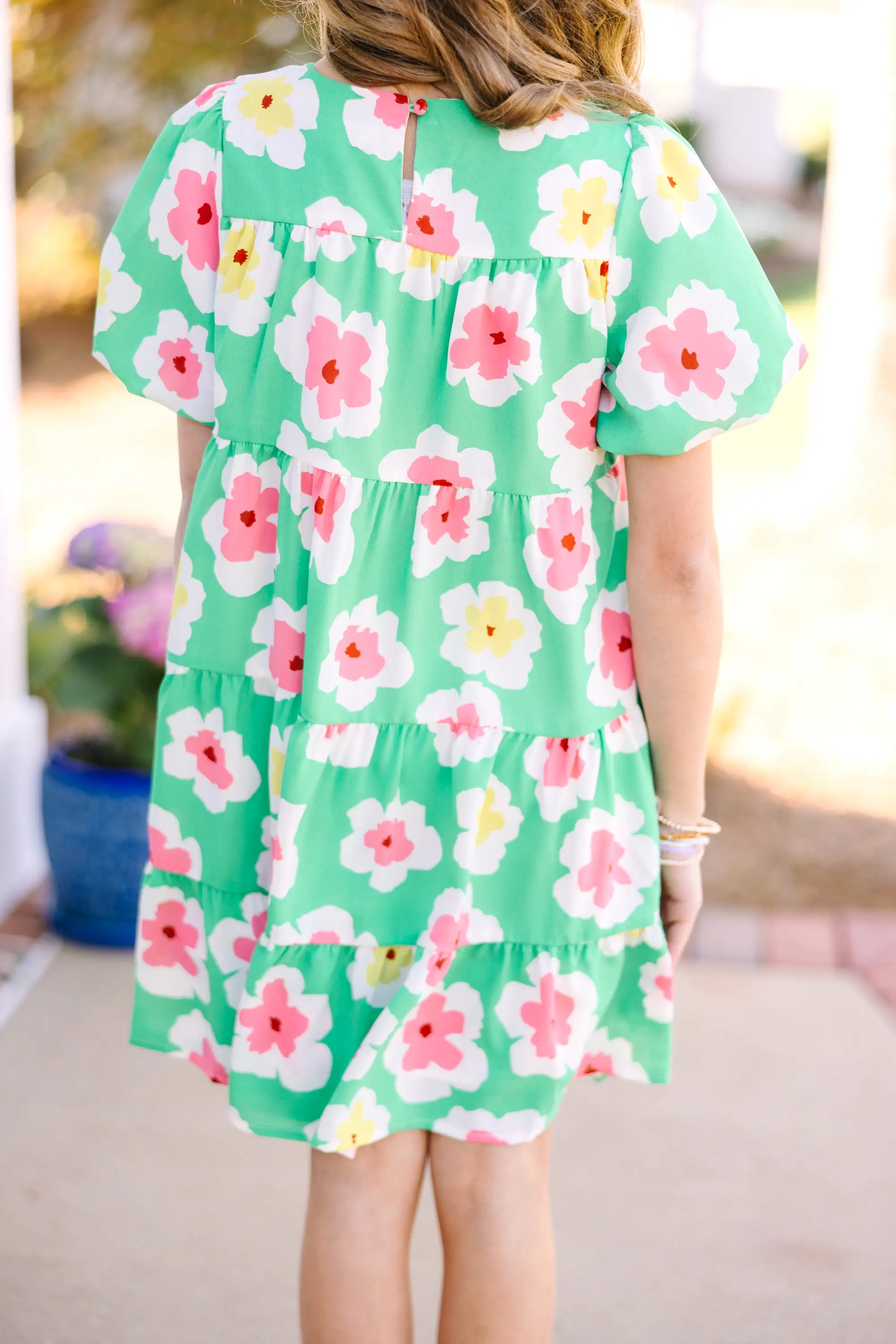 Girls: Start The Day Green Floral Dress