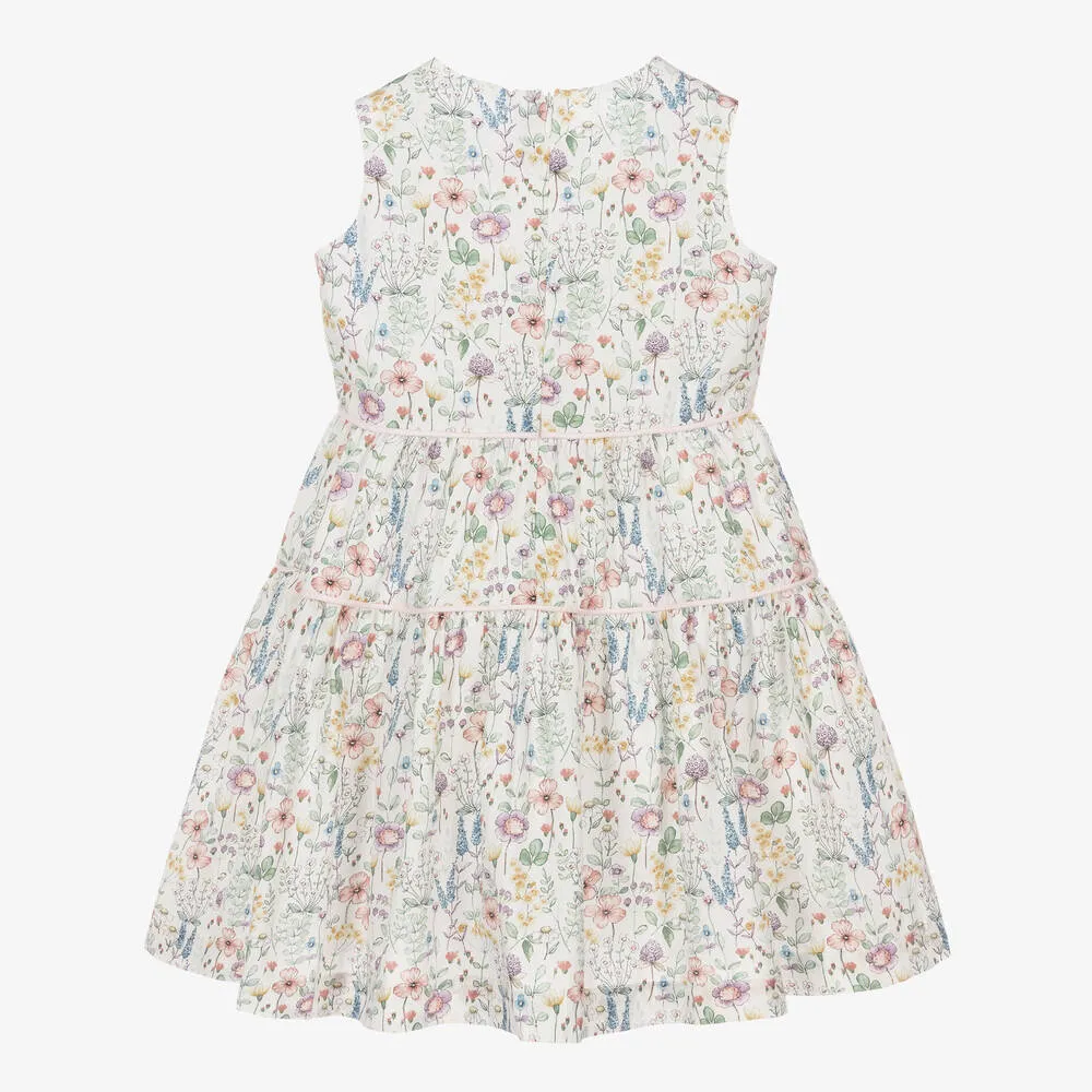 Girls White Organic Cotton Floral Dress