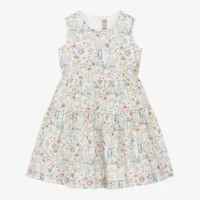 Girls White Organic Cotton Floral Dress