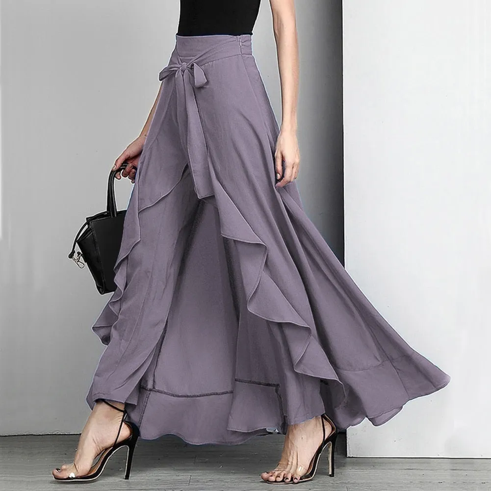 High Waist Irregular Loose Pure Color Female Pant Skirt