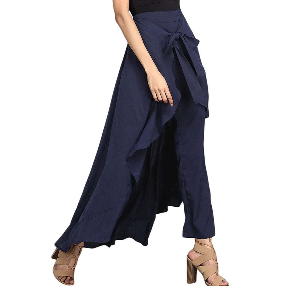 High Waist Irregular Loose Pure Color Female Pant Skirt