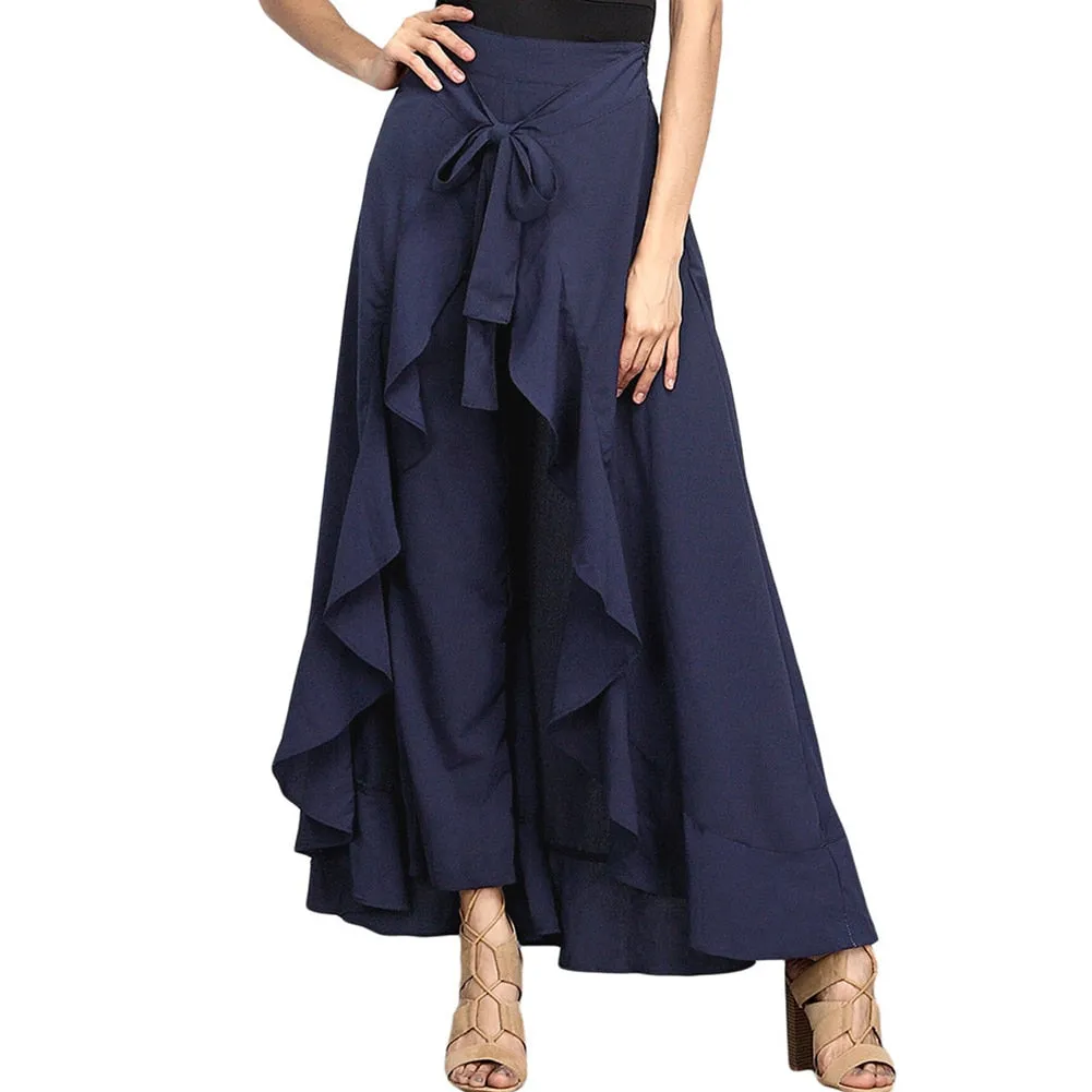 High Waist Irregular Loose Pure Color Female Pant Skirt