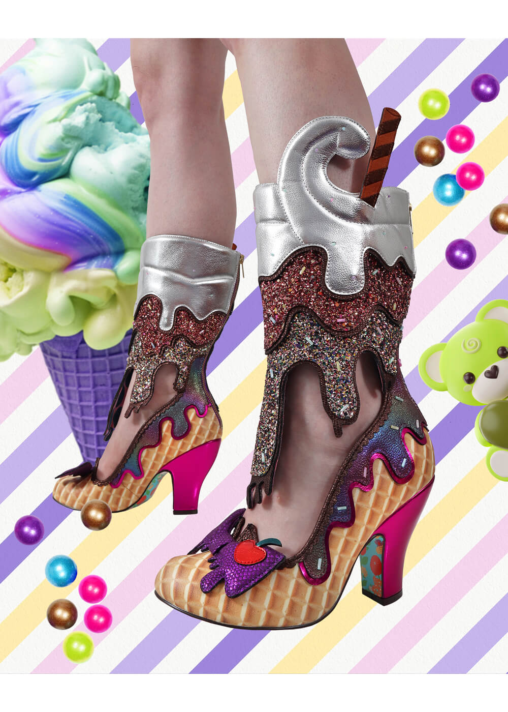 Irregular Choice Cherry On Top Ice Cream Boots Black