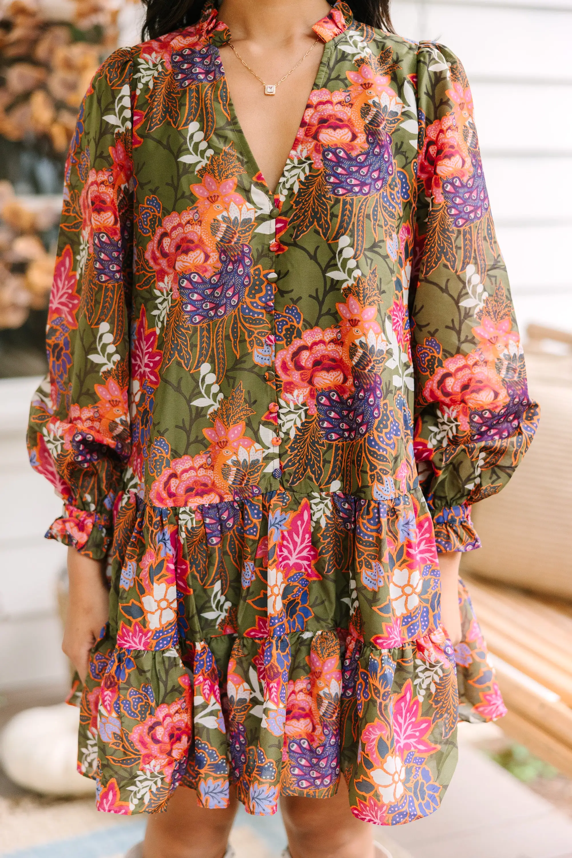 J. Marie: The Hayes Olive Green Floral Dress