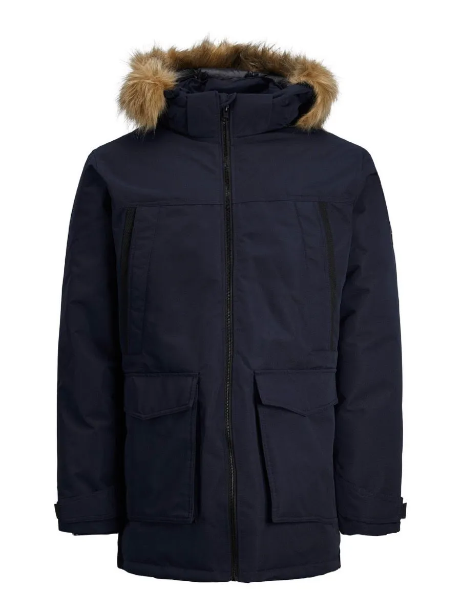 Jack & Jones Hooded Craft Parka Jacket Navy Blazer