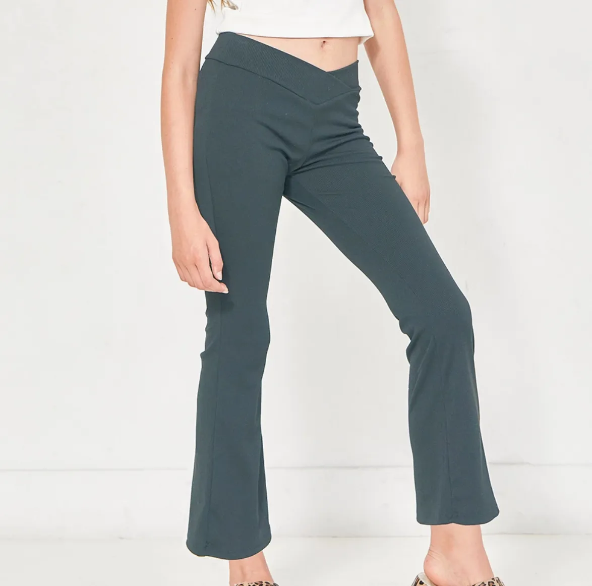 Kids | Crossover Waist Ribbed Flare Pants