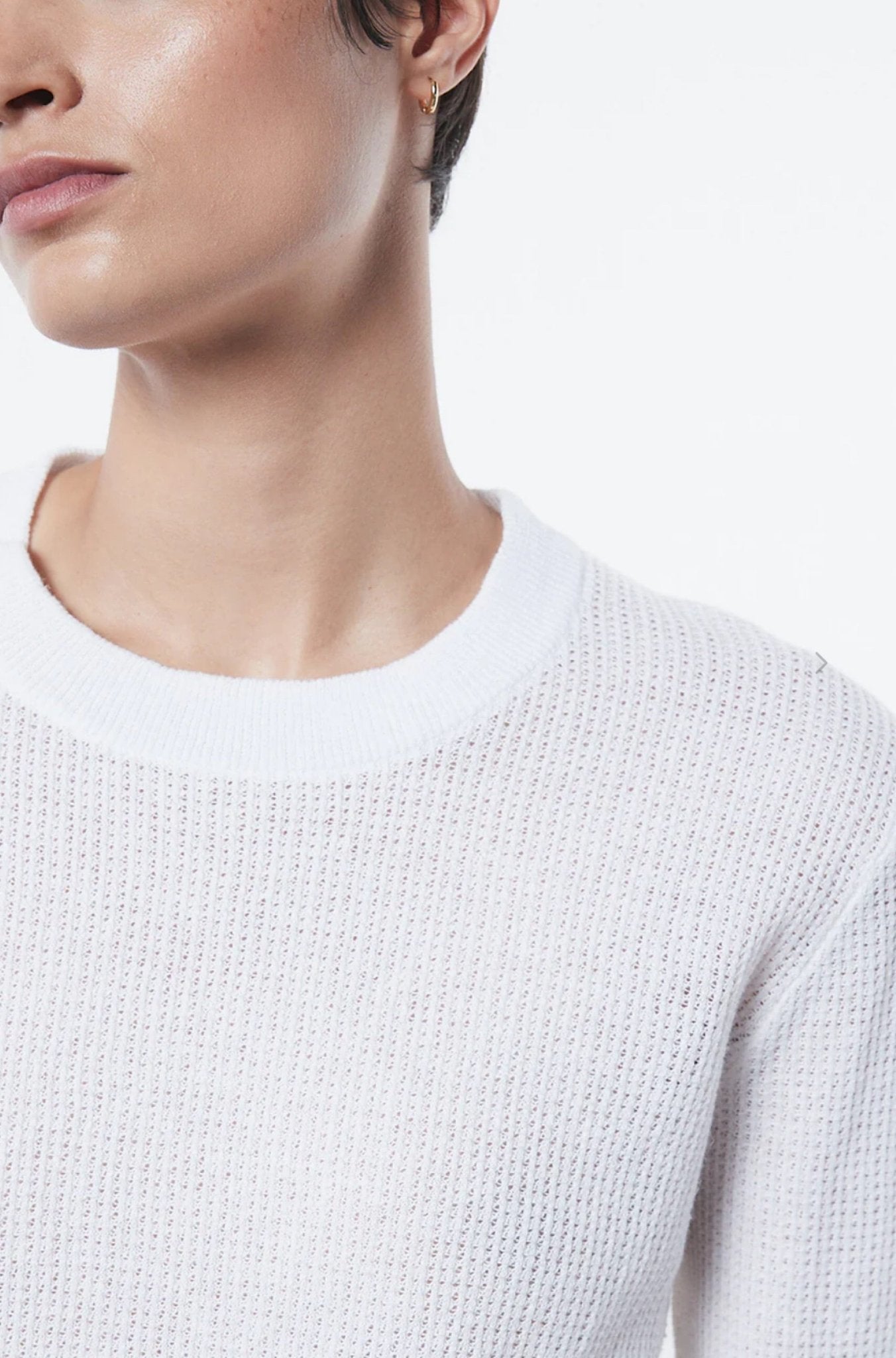 Linen Open Knit Crewneck in White