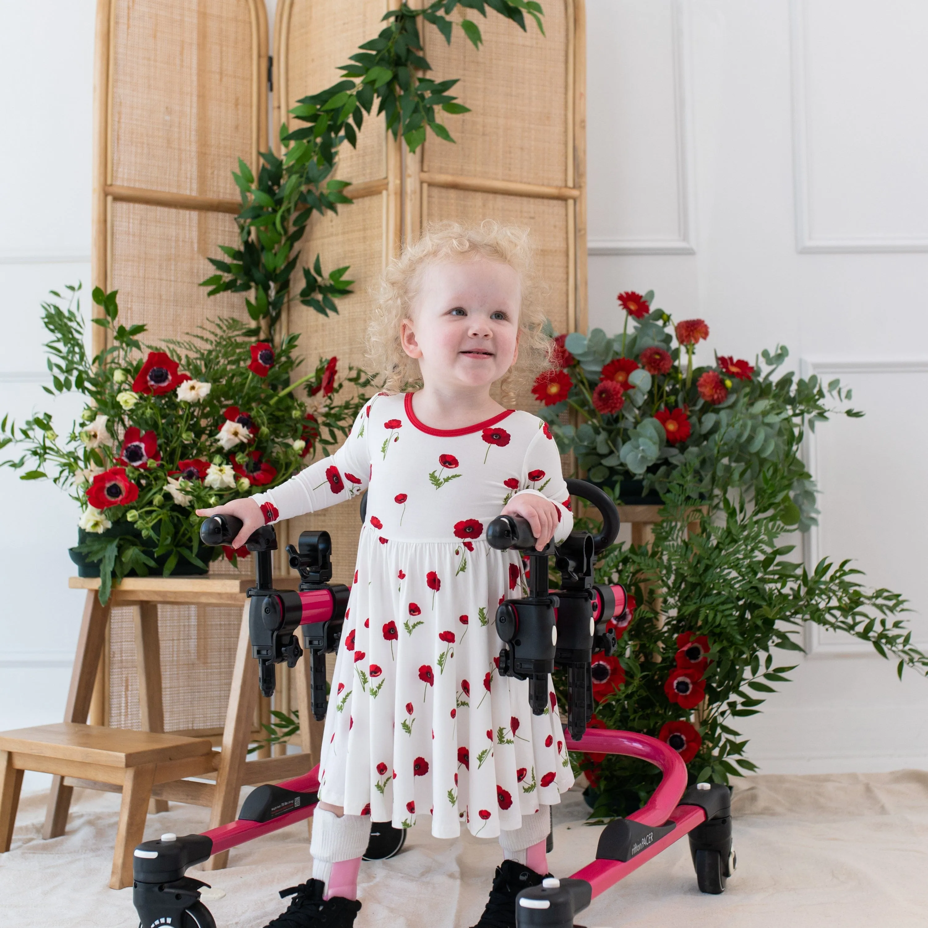 Long Sleeve Twirl Dress in Cloud Poppies