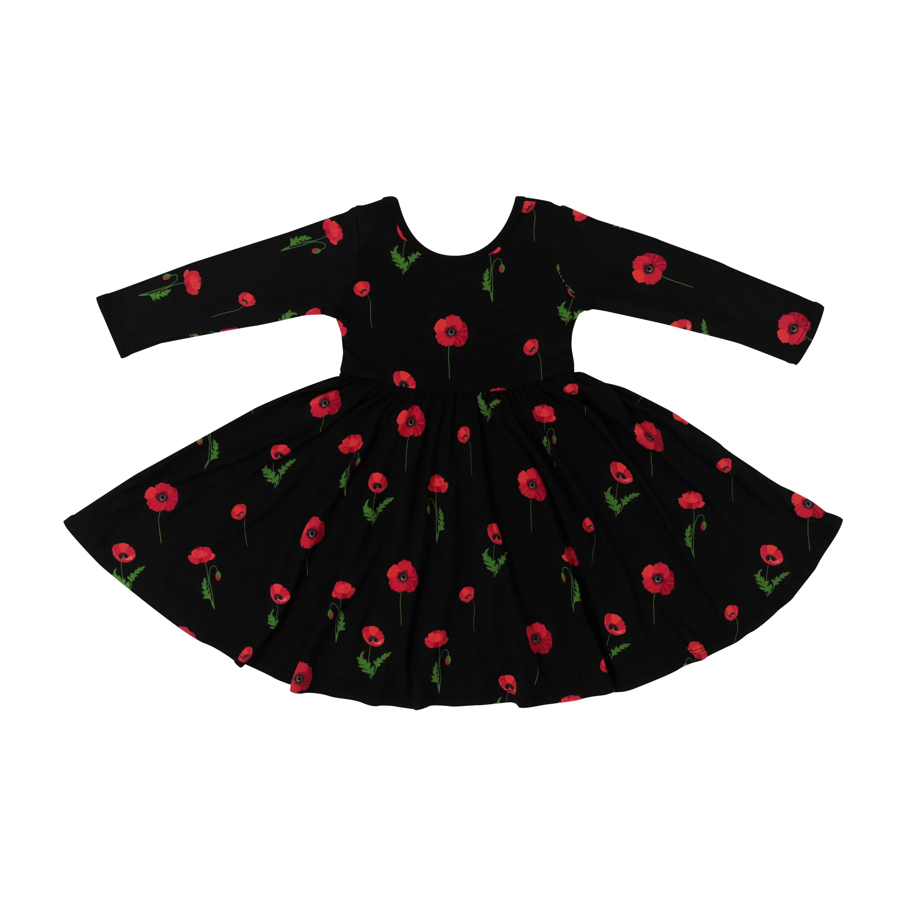 Long Sleeve Twirl Dress in Midnight Poppies